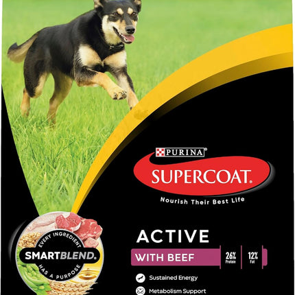Purina Supercoat Adult Active Beef Dry Dog Food 18 Kg