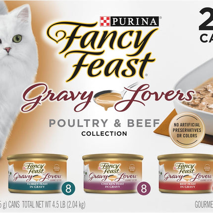 FANCY FEAST Gravy Lovers Adult Wet Cat Food Poultry & Beef Collection 24x85g