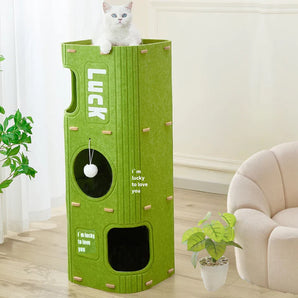 2-in-1 Foldable Felt Cat Tunnel & Climbing Tower – Vertical Play Activity Center