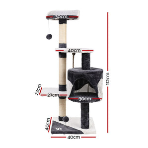 Cat Tree 112cm Tower Scratching Post Scratcher Wood Condo House Furniture