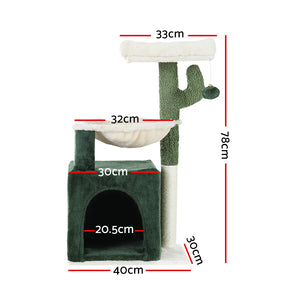 Cat Tree 78cm Scratching Post Tower Scratcher Wood Condo House Bed Toys Green