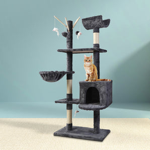 Cat Tree 140cm Tower Scratching Post Scratcher Trees Toys Condo Bed Grey
