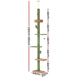 Cat Tree Tower Scratching Post Scratcher Floor to Ceiling Cats Bed 290cm