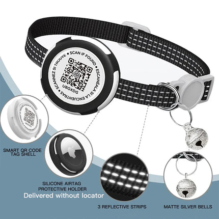 Cat Collar with Airtag Case & QR ID Tag