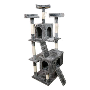 Furtastic 170cm Cat Tree Tower Scratching Post Multi-Level Condo Activity Centre with Cubbies & Ramps - Silver Grey