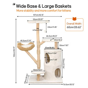 142cm Large Tall Cat Tree Tower with Soft Flower Perch & Condo - Multi-Level Cat Furniture for Kittens & Adult Cats